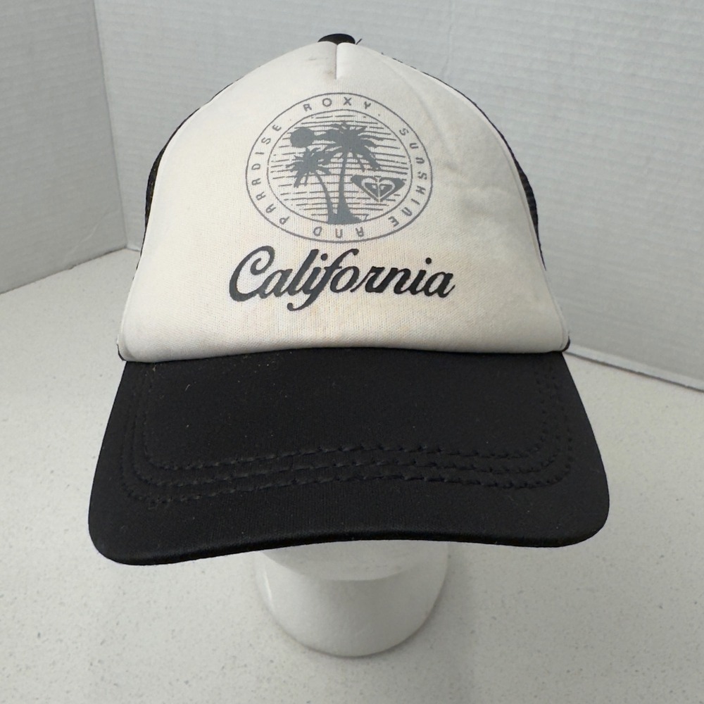 Roxy California Trucker‎ Hat Paradise and Sunshine Black White Adjustable